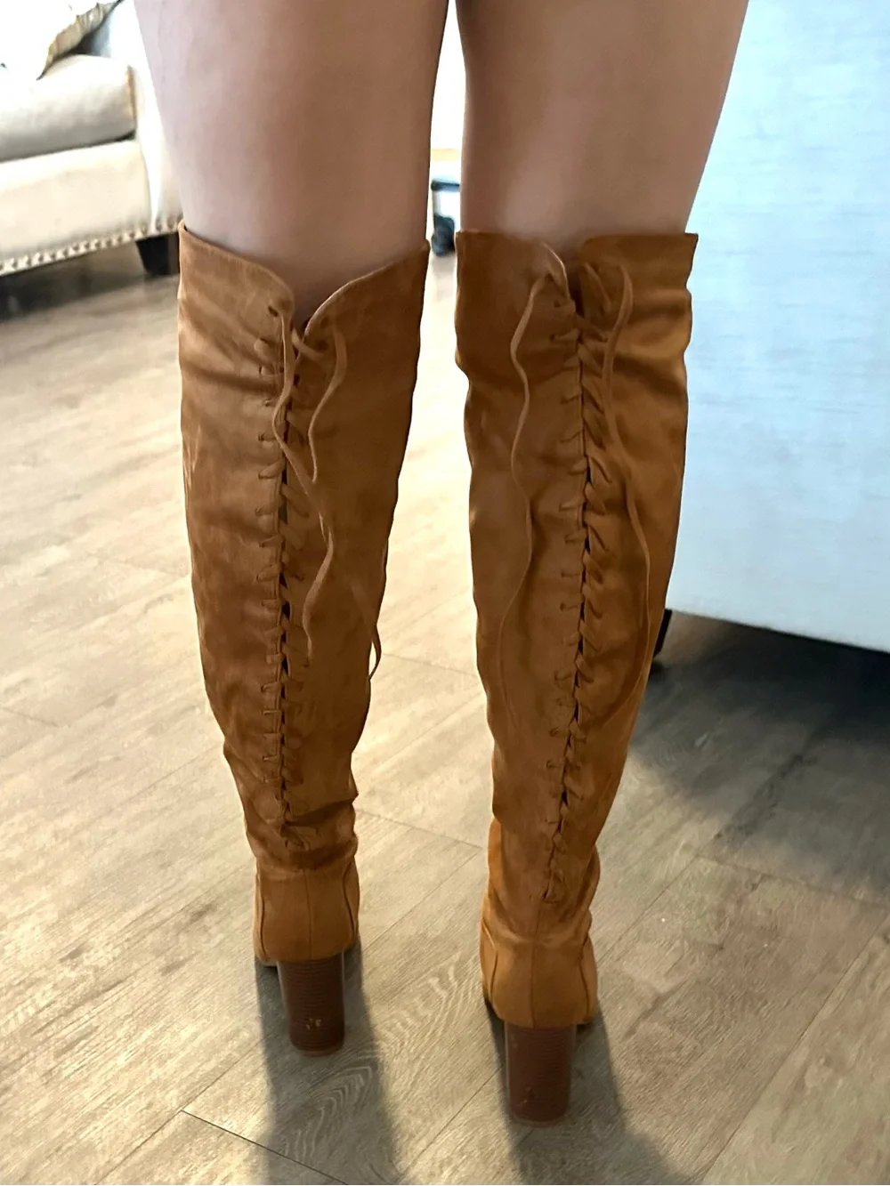 Women's Tall Suede Pointed-Toe Block Heel Boots - Tan